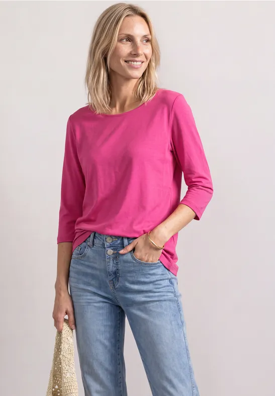 3/4-Arm Shirt mit U-Boot-Ausschnitt
