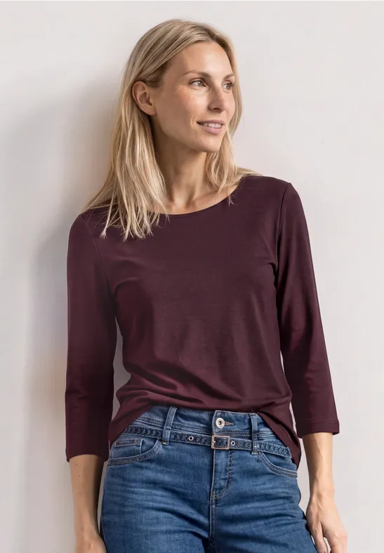 3/4-Arm Shirt mit U-Boot-Ausschnitt