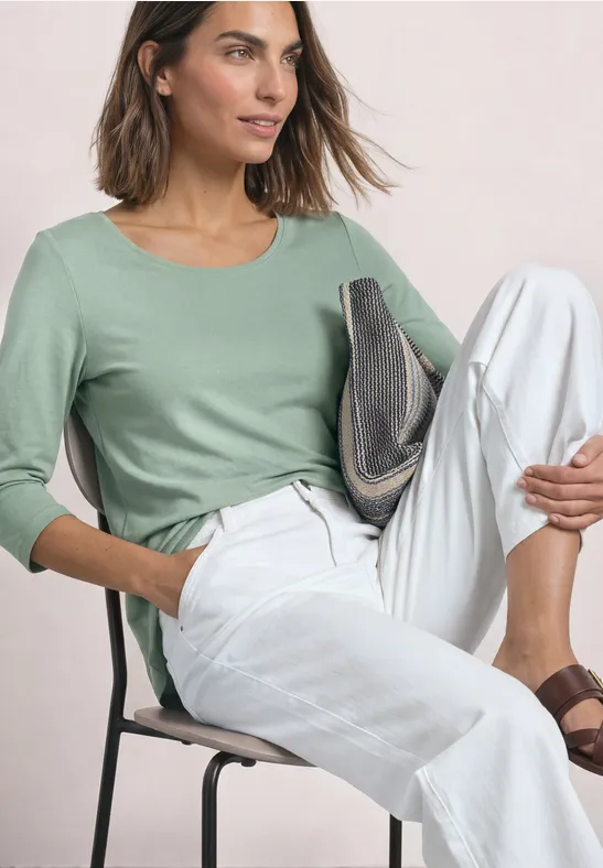 3/4-Arm Shirt mit U-Boot-Ausschnitt