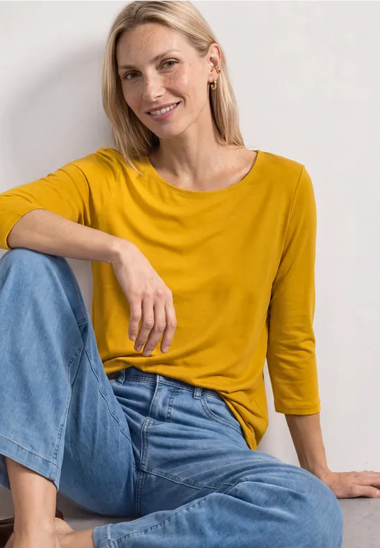 3/4-Arm Shirt mit U-Boot-Ausschnitt