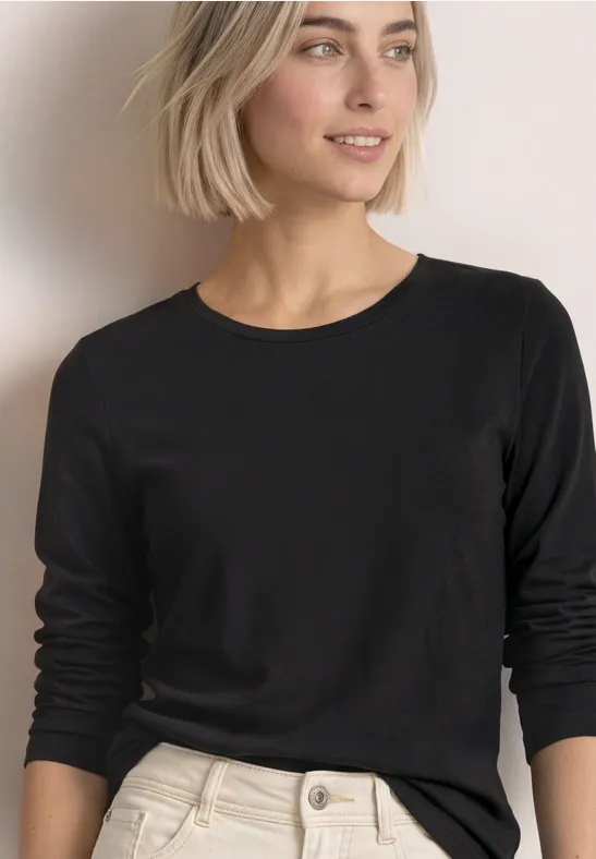 3/4-Arm Shirt mit Rundhals in Unifarbe