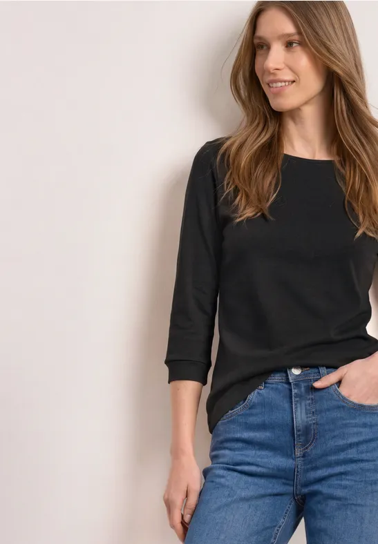3/4-Arm Shirt mit U-Boot-Ausschnitt