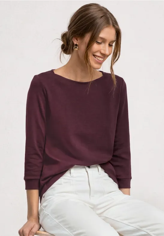 3/4-Arm Shirt mit U-Boot-Ausschnitt