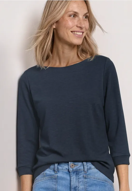 3/4-Arm Shirt mit U-Boot-Ausschnitt