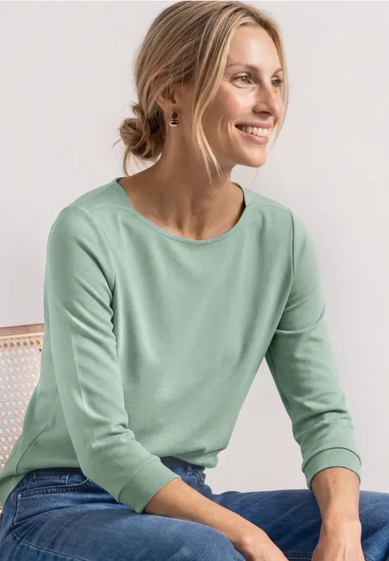 3/4-Arm Shirt mit U-Boot-Ausschnitt