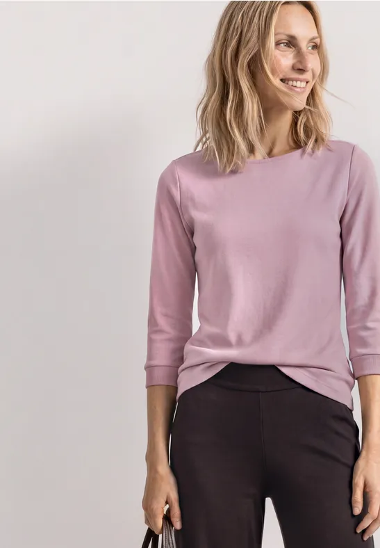 3/4-Arm Shirt mit U-Boot-Ausschnitt