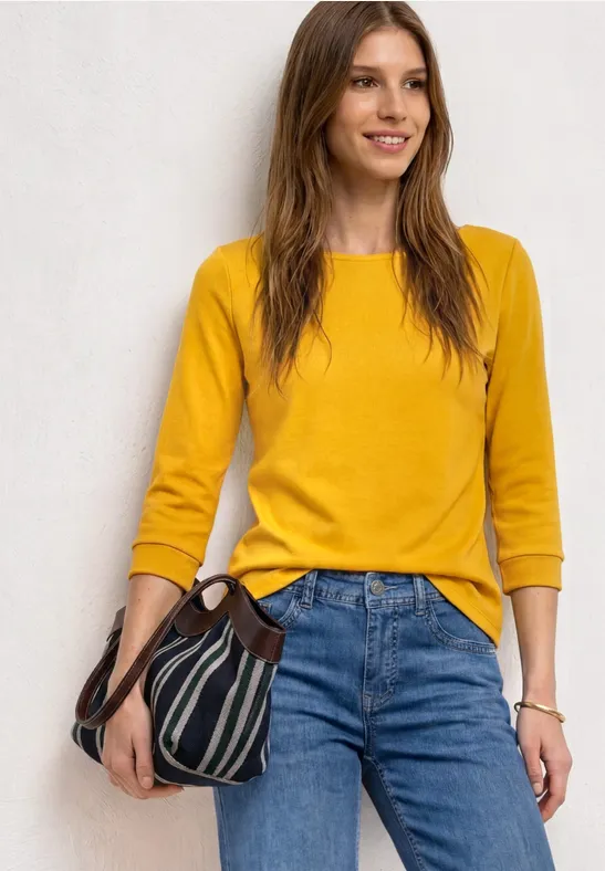 3/4-Arm Shirt mit U-Boot-Ausschnitt