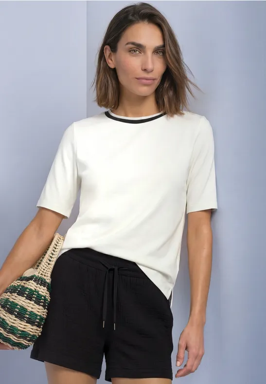Street One T-Shirt mit Rundhals und Kontrastdetail