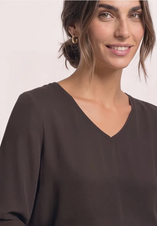 Langarm Shirt mit V-Neck und Strukturmix
