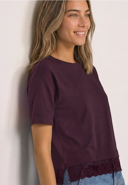 T-Shirt mit Rundhals und Spitze am Saum