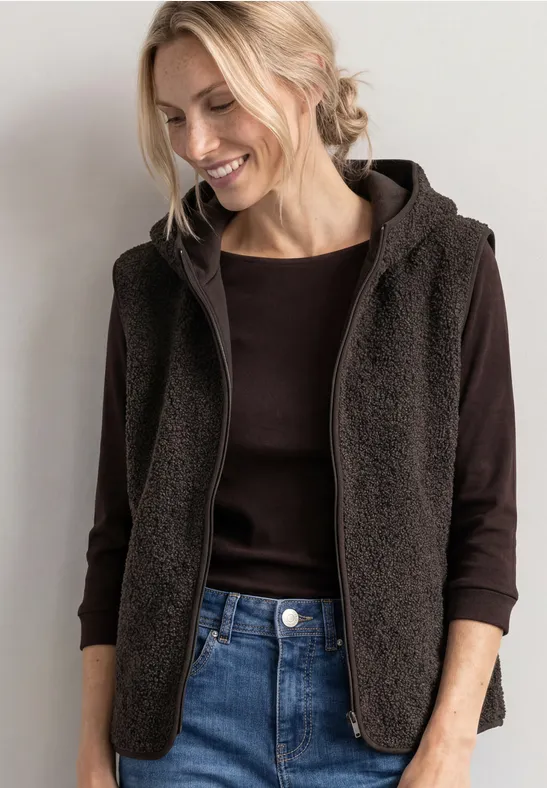 Teddy-Weste mit Kapuze und Zipper