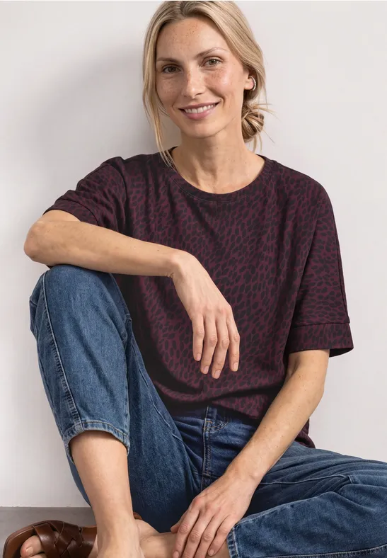 Batwing Shirt mit Rundhals und Print