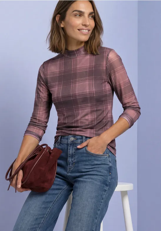 Langarm Mesh-Shirt mit Rundhals und Print