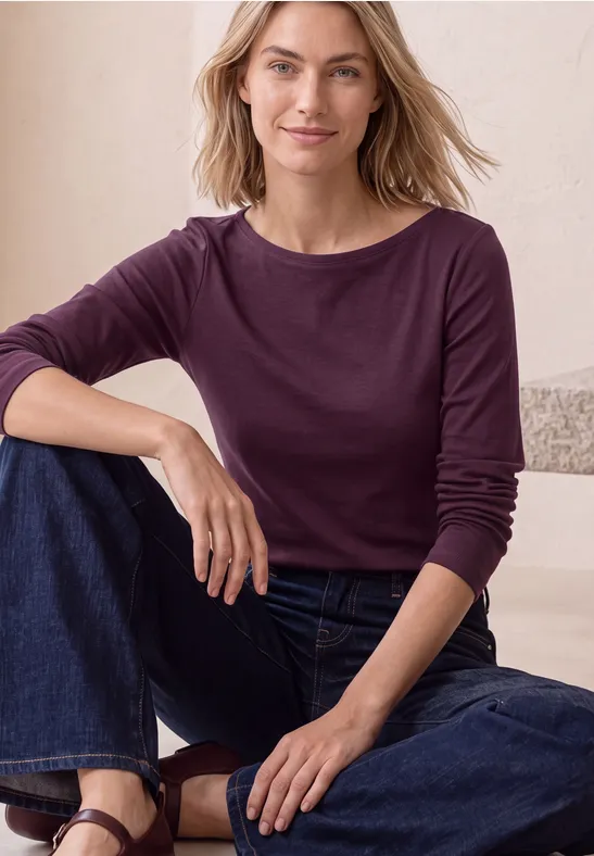 Langarm Shirt mit U-Boot-Ausschnitt