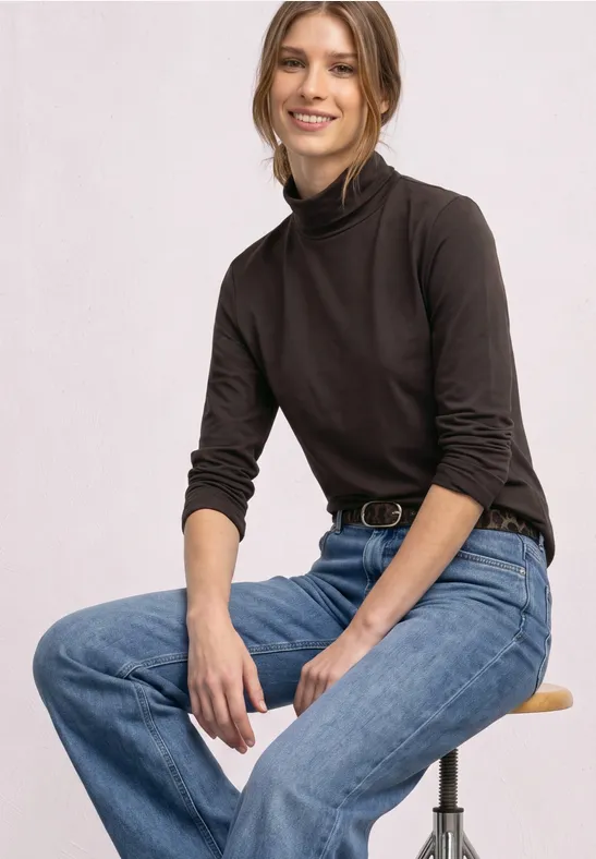Langarm Shirt in Unifarbe mit Rollkragen