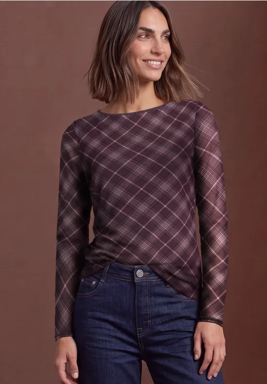 Shirt met lange mouwen van mesh met ruitjespatroon