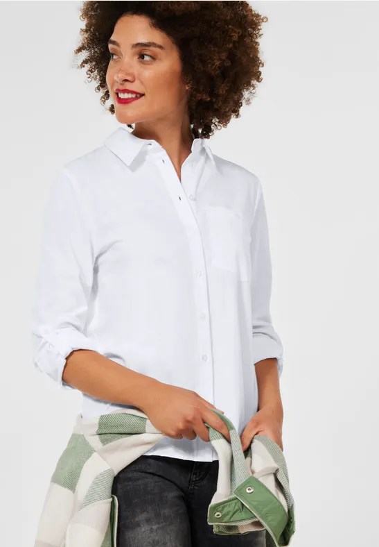 Nouvelle Collection Robe Midi Street One - Style Chemisier Viscose Bleu Foncé Robe Motif Imprimé Femme