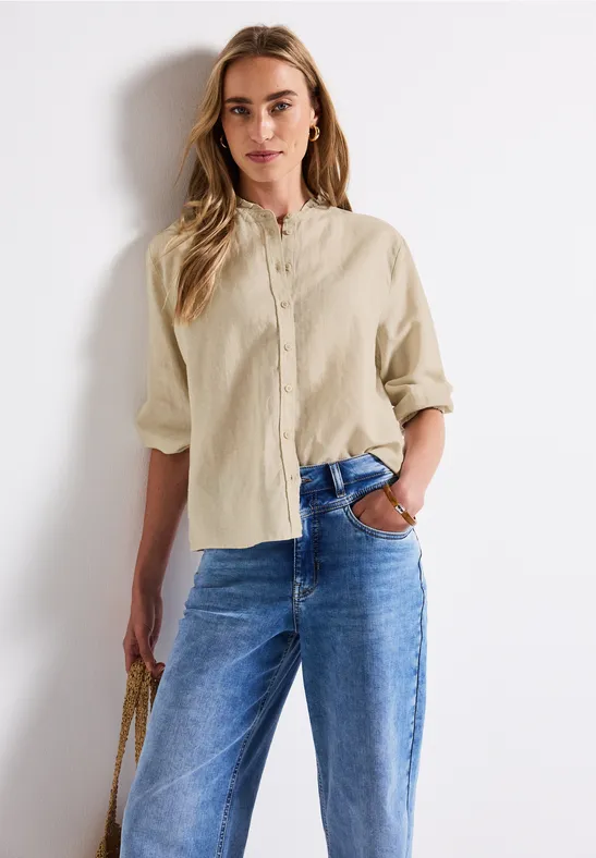 Thumbnail - Street One Frauen Leinenmix Bluse mit Rüschen in Beige, Gr: 44