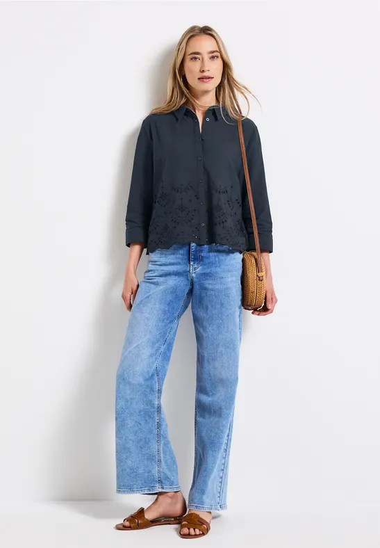 Thumbnail - Street One Frauen Hemdbluse mit Stickerei in Blau, Gr: 34