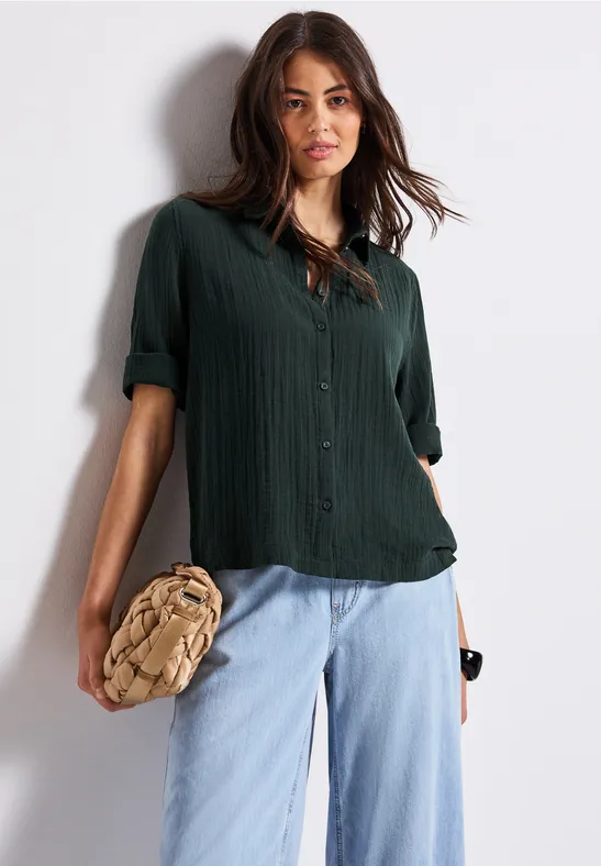 Thumbnail - Street One Frauen Musselin Hemdbluse in Grün, Gr: 36