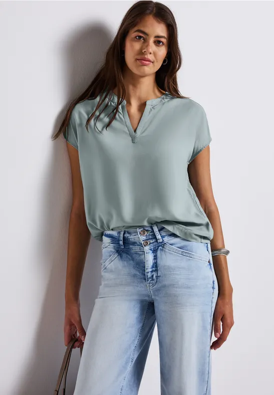 Street One Blouse met gespleten hals in effen kleur