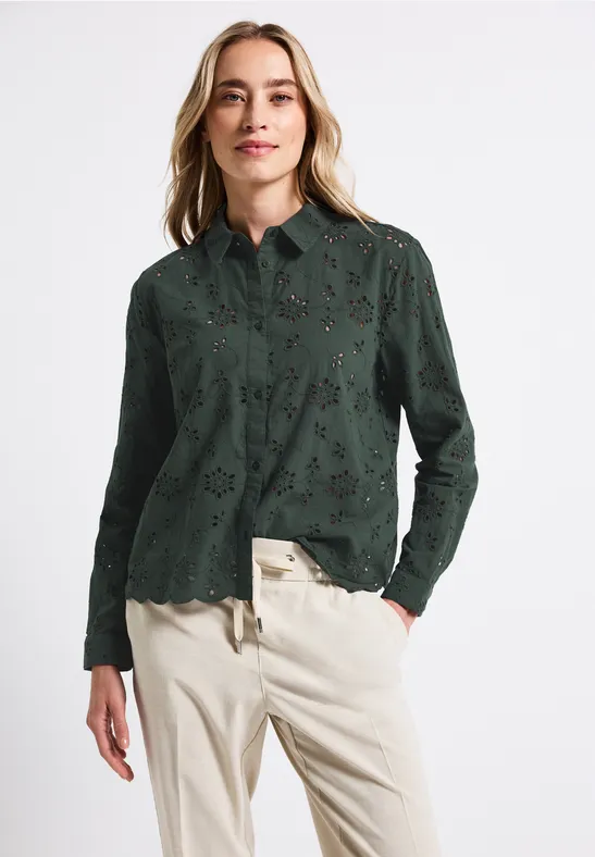 Thumbnail - Street One Frauen Hemdbluse mit Lochstickerei in Grün, Gr: 42