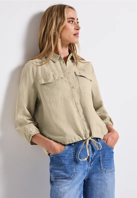 Thumbnail - Street One Frauen Leinenmix-Hemdbluse in Beige, Gr: 40