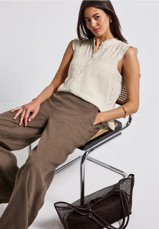 Thumbnail - Street One Frauen Ärmellose Leinenbluse in Beige, Gr: 44