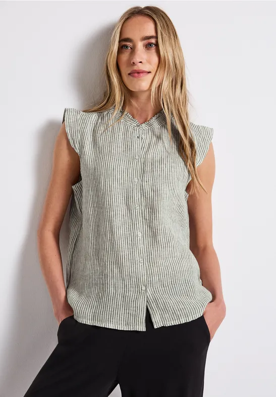 Street One Frauen Ärmellose Leinenbluse in Grün, Gr: 46