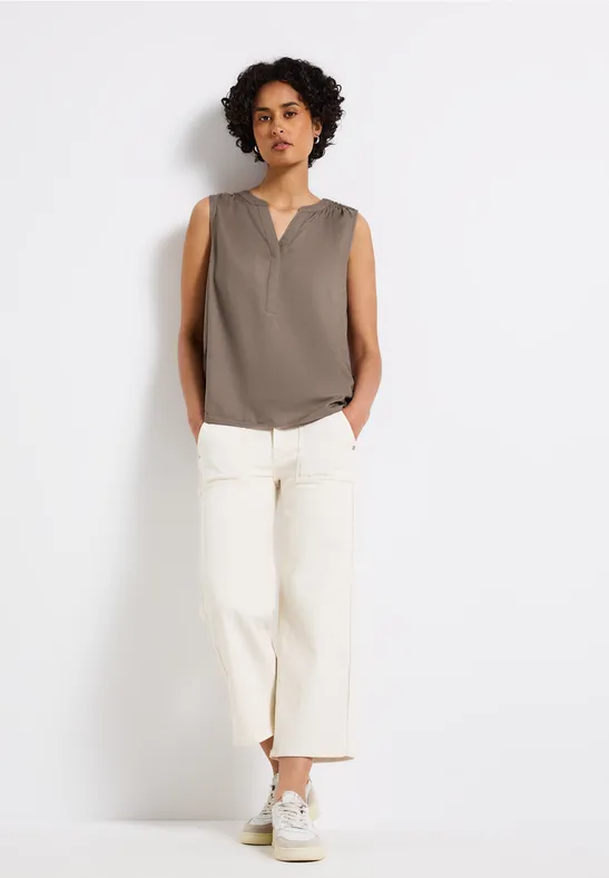 Thumbnail - Street One Frauen Split Neck Blusentop in Braun, Gr: 42