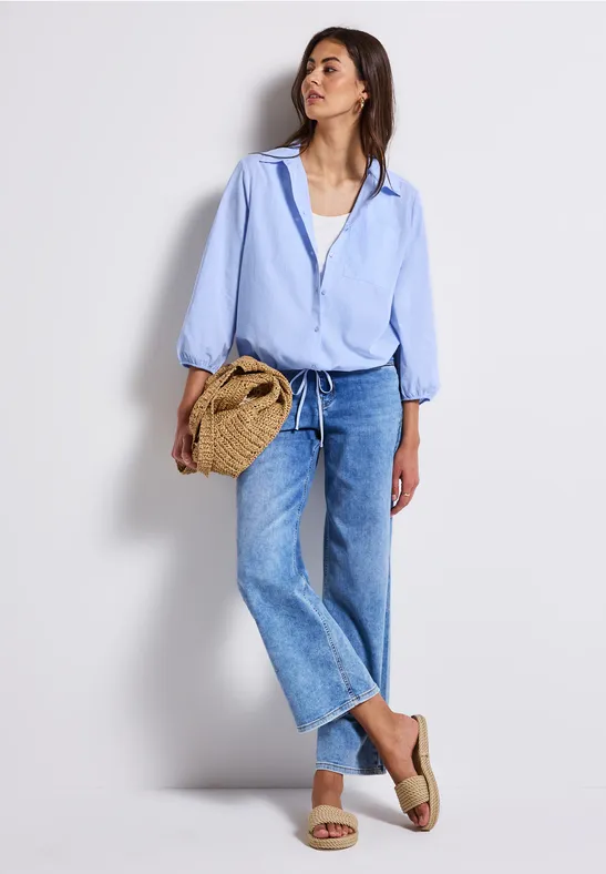Thumbnail - Street One Frauen Hemdbluse mit Glitzerdetails in Blau, Gr: 38