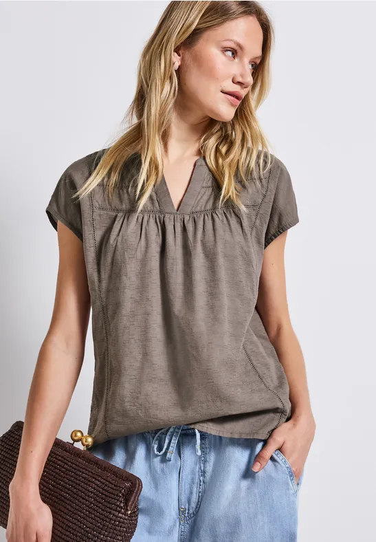 Thumbnail - Street One Frauen Bluse mit Tape-Details in Braun, Gr: 38