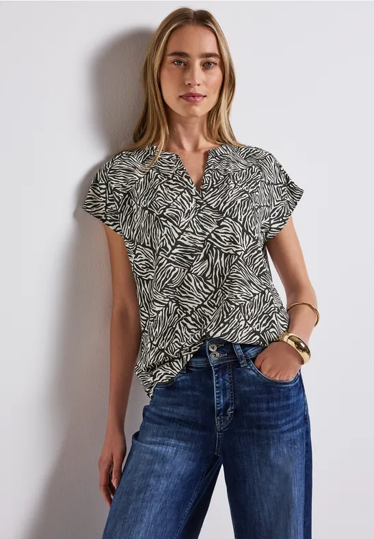 Thumbnail - Street One Frauen Bluse mit Minimal Print in Grün, Gr: 44