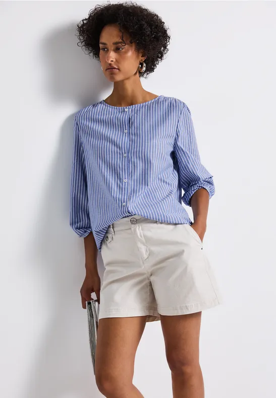 Thumbnail - Street One Frauen Gestreifte Bluse mit Glitzer in Blau, Gr: 46