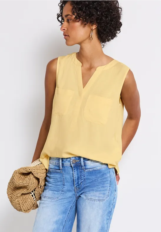 Street One Frauen Blusentop mit Brusttaschen in Gelb, Gr: 34