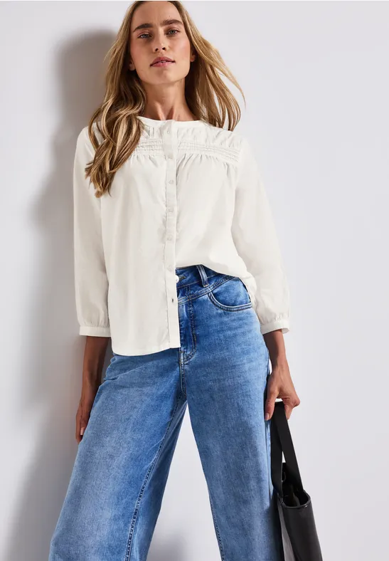 Thumbnail - Street One Frauen Baumwollbluse mit Details in Weiß, Gr: 40