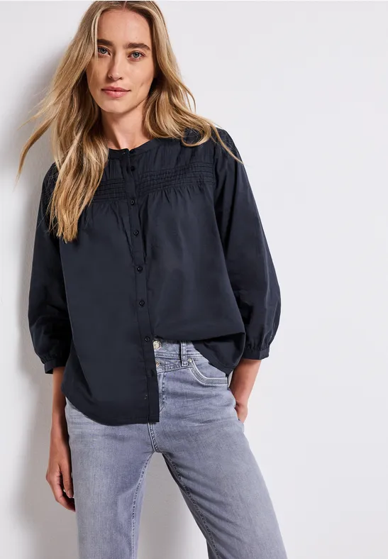 Thumbnail - Street One Frauen Baumwollbluse mit Details in Blau, Gr: 46