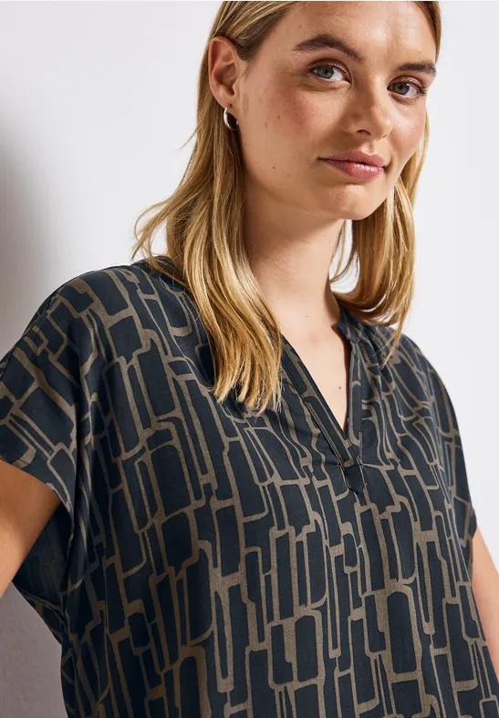 Thumbnail - Street One Frauen Blusenshirt mit Puzzle Print in Blau, Gr: 40