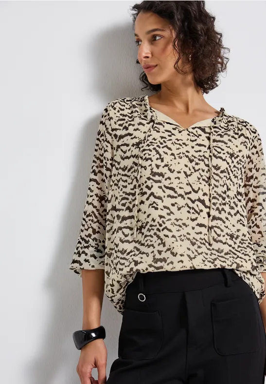 Thumbnail - Street One Frauen Gemusterte Chiffon-Tunika in Beige, Gr: 46