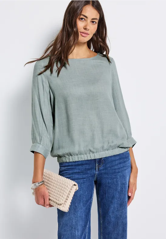 Thumbnail - Street One Frauen Melange Rundhals Bluse in Blau, Gr: 46