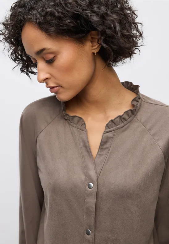 Thumbnail - Street One Frauen Velourstunika mit Rüschen in Braun, Gr: 44