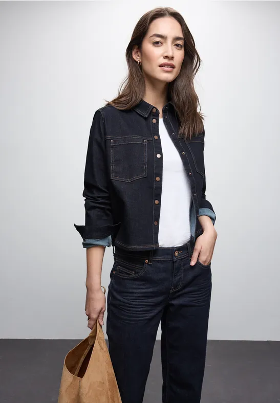 Thumbnail - Street One Frauen Rinsed Jeansbluse in Blau, Gr: 44