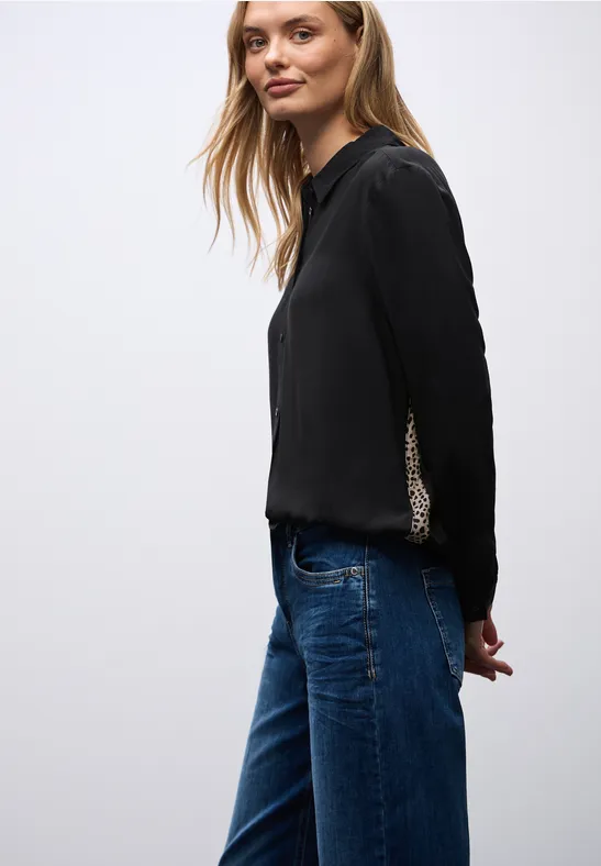 Thumbnail - Street One Frauen Hemdbluse mit Leo-Details in Schwarz, Gr: 34