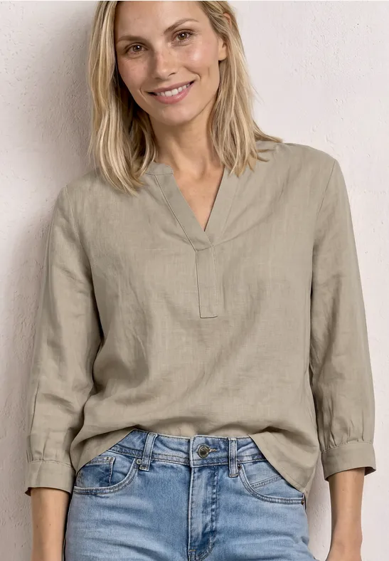 Street One Frauen Bluse mit Split Neck aus Leinenmix in Beige, Gr: 40