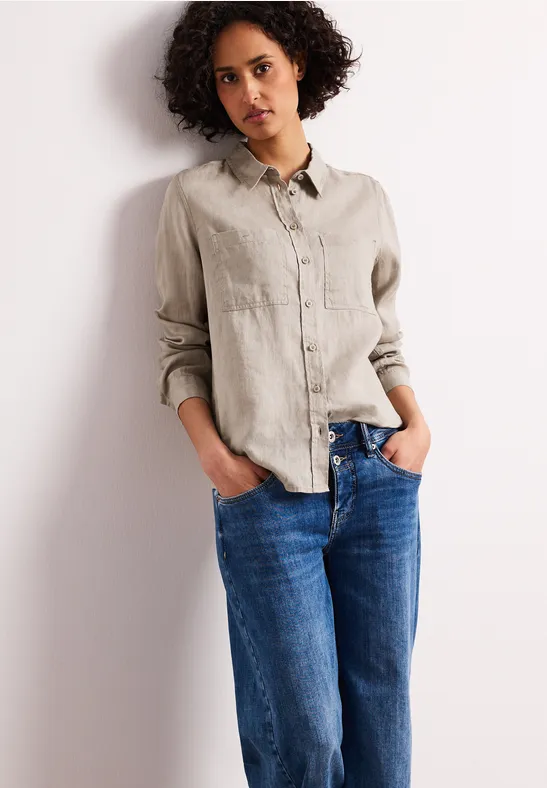 Street One Frauen Leinenbluse mit Brusttaschen in Beige, Gr: 36