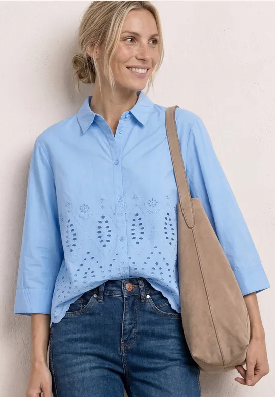 Street One Frauen 3/4-Arm Bluse mit Shiffleydetails in Blau, Gr: 42