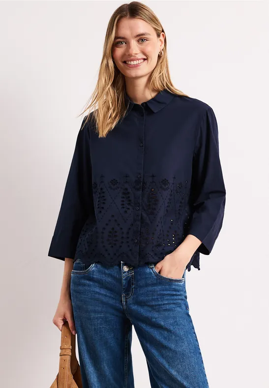 Street One Frauen 3/4-Arm Bluse mit Shiffleydetails in Blau, Gr: 46