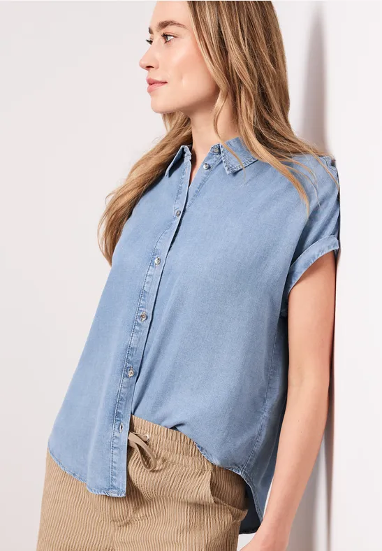 Street One Frauen Dropped Shoulder Hemdbluse im Denim-Look in Blau, Gr: 40