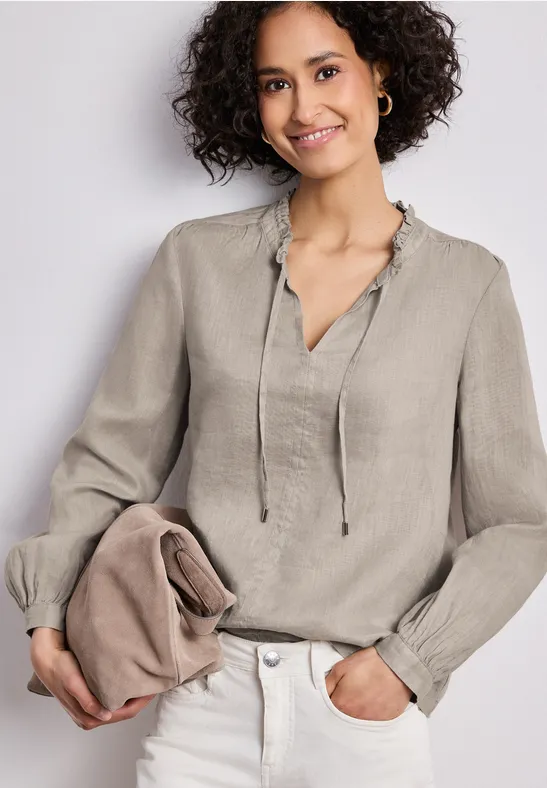 Street One Frauen Tunika aus Leinen mit Rüschen in Beige, Gr: 40