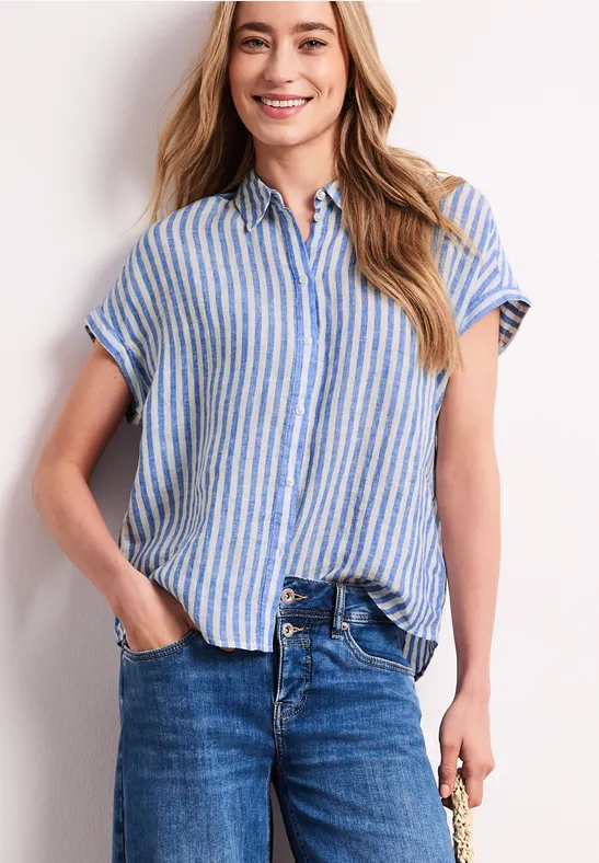 Street One Frauen Dropped Shoulder Bluse aus Leinen in Blau, Gr: 40